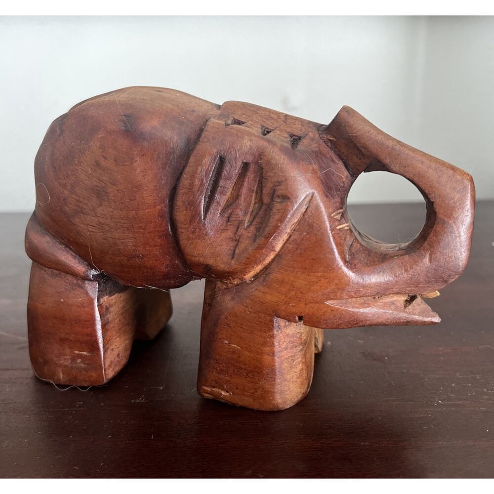 MCM Hand Carved Teak Wood Elephant Figurine Decor Symbol of Good Luck
